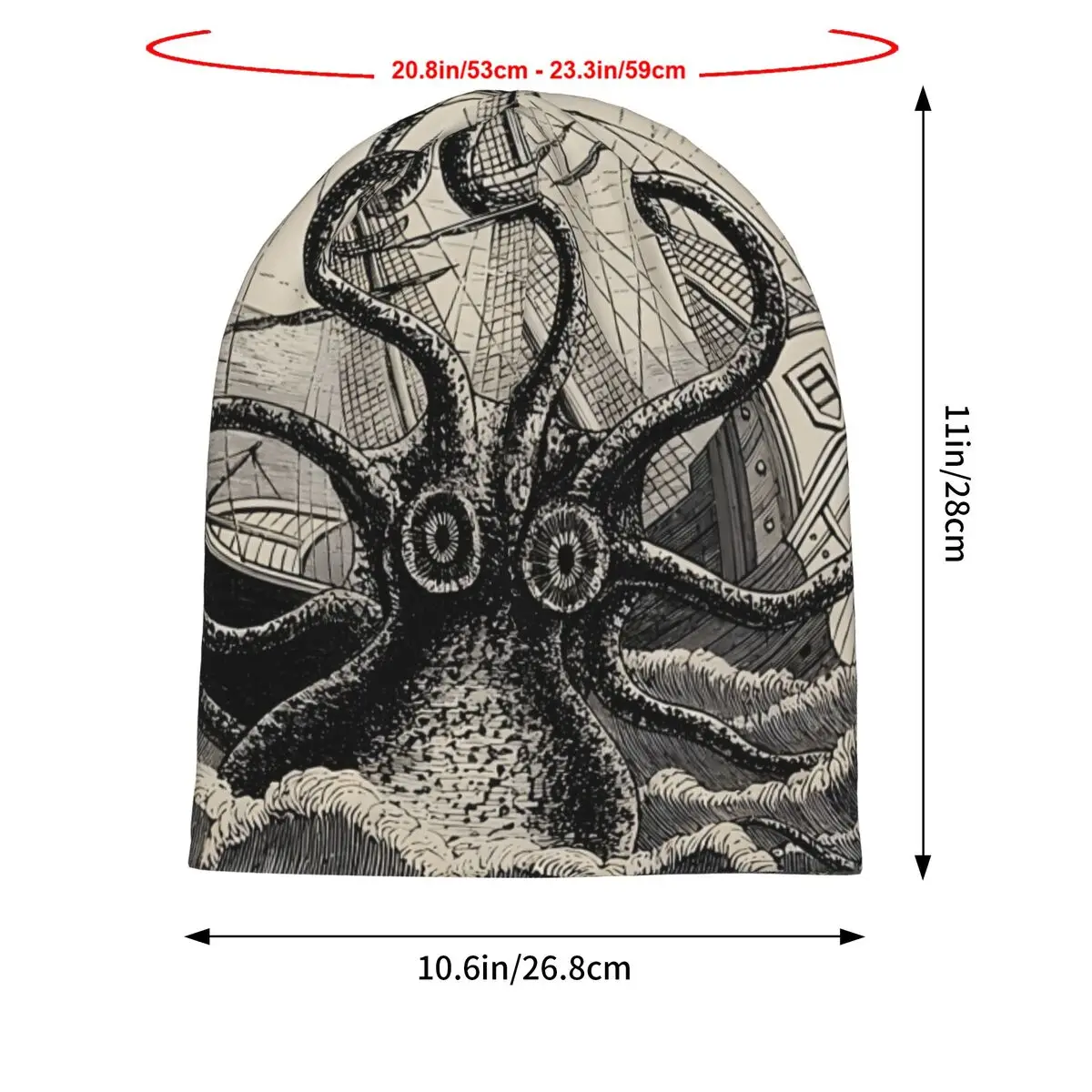 Vintage Kraken Attacking Ship Illustration Apron Unisex Bonnet Thin Windproof Hats Double Layer Hat Breathable Caps