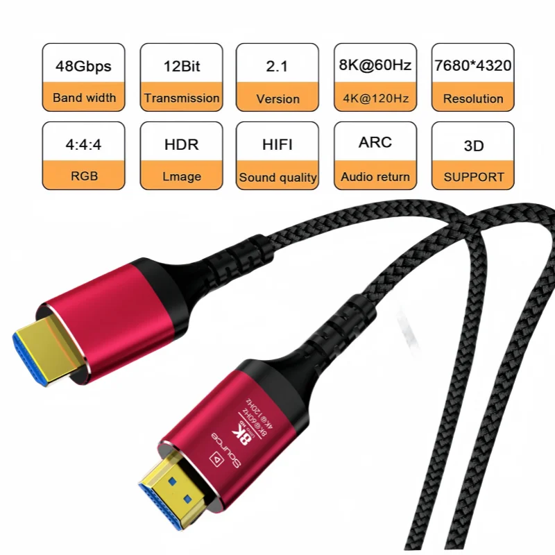 8K HDMI 2.1 Optical Fiber Cable 10M/15M/20M/30M Nylon Braided 48Gbps 4K120Hz 8K60Hz Compatible with Roku TV/PS5/PS4/HDTV/RTX3080