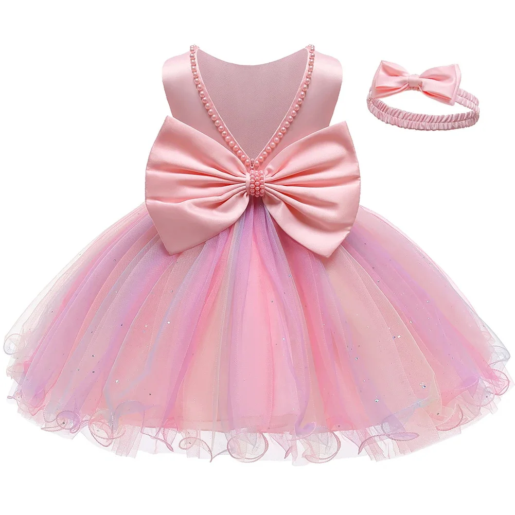 

Toddler Girls Carnival Dress Kids Birthday Party Clothes Princess Backless Beading Ball Gown Baby Girls Christening Dress 1 Year