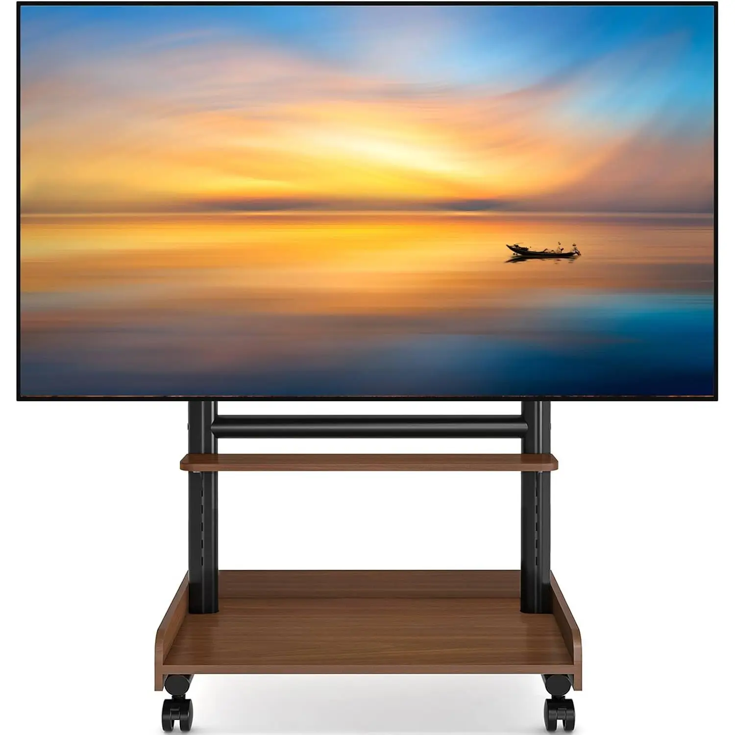 Heavy Duty Rolling TV Stand with Wheels for 40-86 Inch TVs up to 150lbs, Height Adjustable with Shelf, Floor Stand for Living Ro