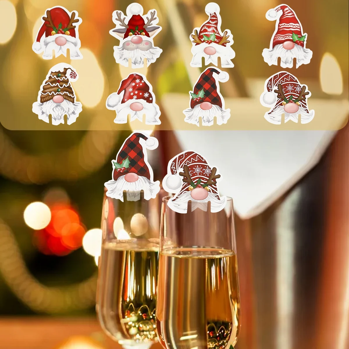 16PCS Gnome Christmas Wine Cup Cards Christmas Ornaments Navidad Noel Happy New Year 2025 Gift Ideas Xmas Decor 2024