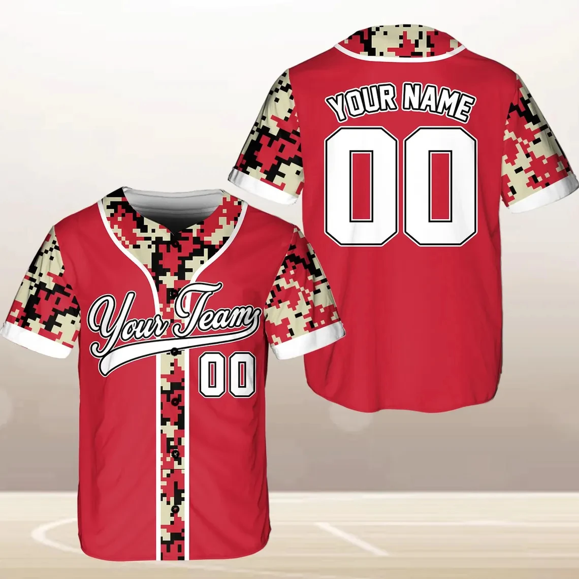 Camisa de Beisebol Camuflada Personalizada 2026 com Nome e Número, Camisa de Botão Personalizada com Nome e Número do Time, Atacado e Dropshipping, Uniforme Esportivo