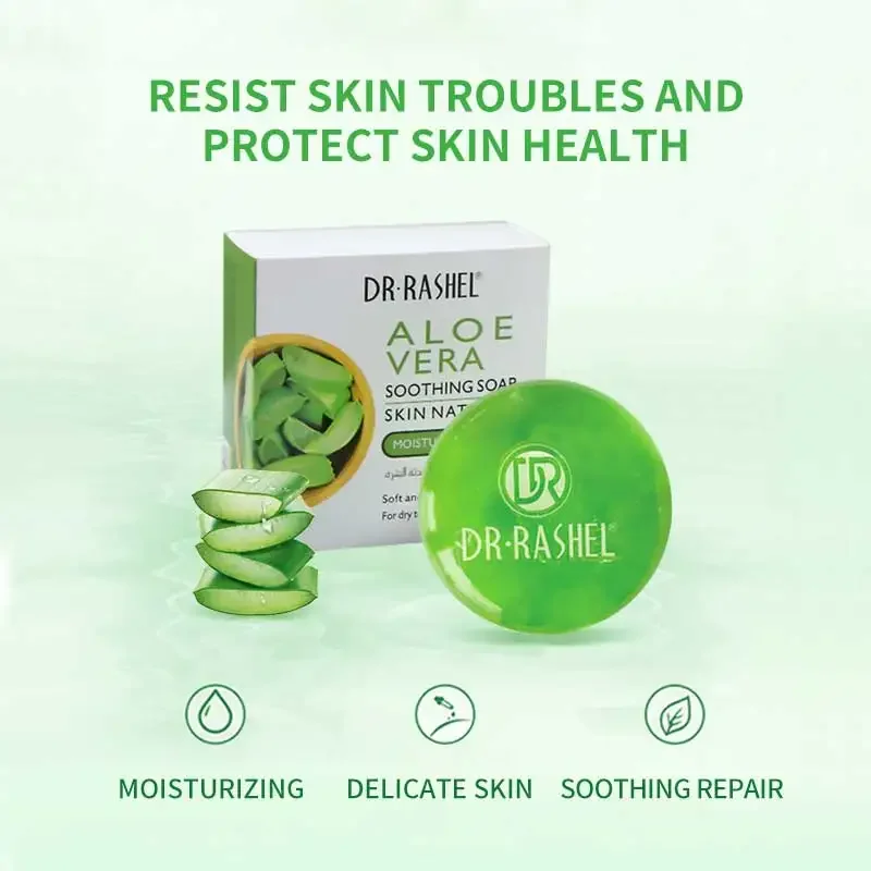 DR·RASHEL Aloe Soothing Gel Bath Soap Cleansing Face Soap Moisturizing Whitening Skin Care Remove Acne Soap Body and Facial