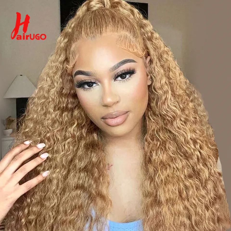 #27 Jerry Curly 13*4 Lace Front Human Hair Wigs Honey Blonde 13x4 Lace Front Wigs Remy Curly 4x4 Lace Closure Wigs Transparent