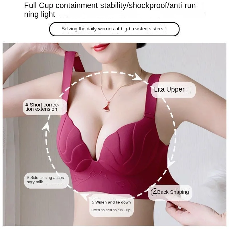 

Бюстгальтер для большой груди с эффектом подтяжки и поддержки, предотвращающий обвисание, минимизирующий объем, регулируемый, с боковой поддержкой, мягкий, с эффектом сбора.