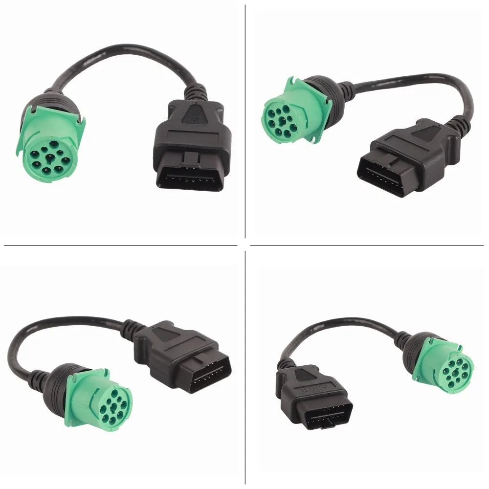 

16 Pin Male to 9 Pin Female OBD2 Adapter Cable OBD2 to J1939 Green Full Pinout Data Transmission Diagnostic Scanner Adapter