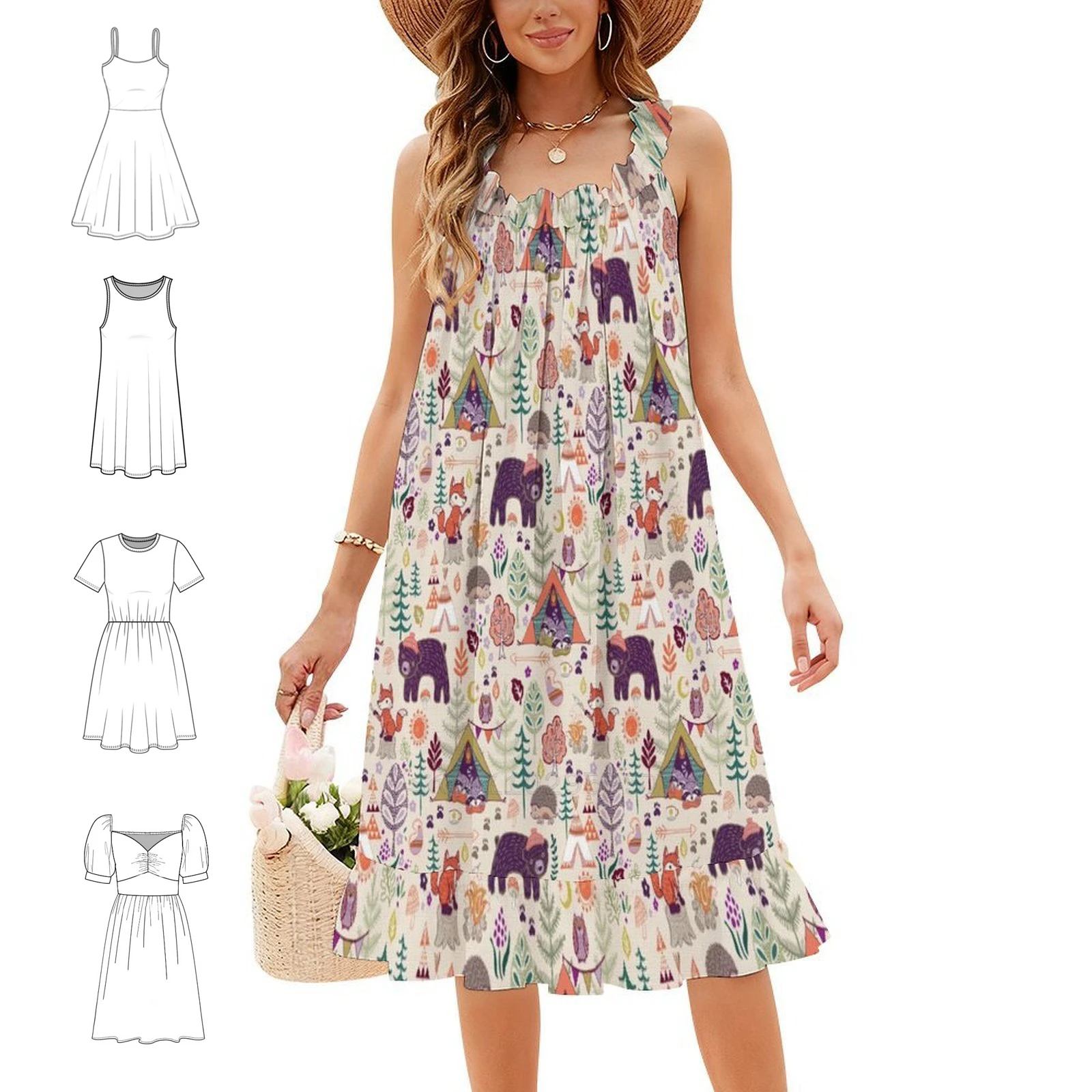 Summer Clothing Design - Woodland Animals Campout Pattern Women's Streetwear
