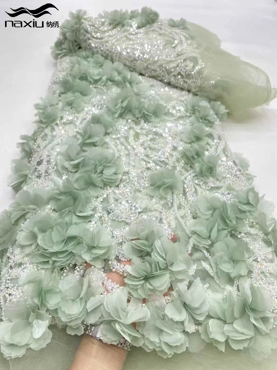 Lo último en tela africana de encaje de flores 3D 2025, Material de encaje de alta calidad, telas de encaje nigeriano francés para mujer, fiesta y boda