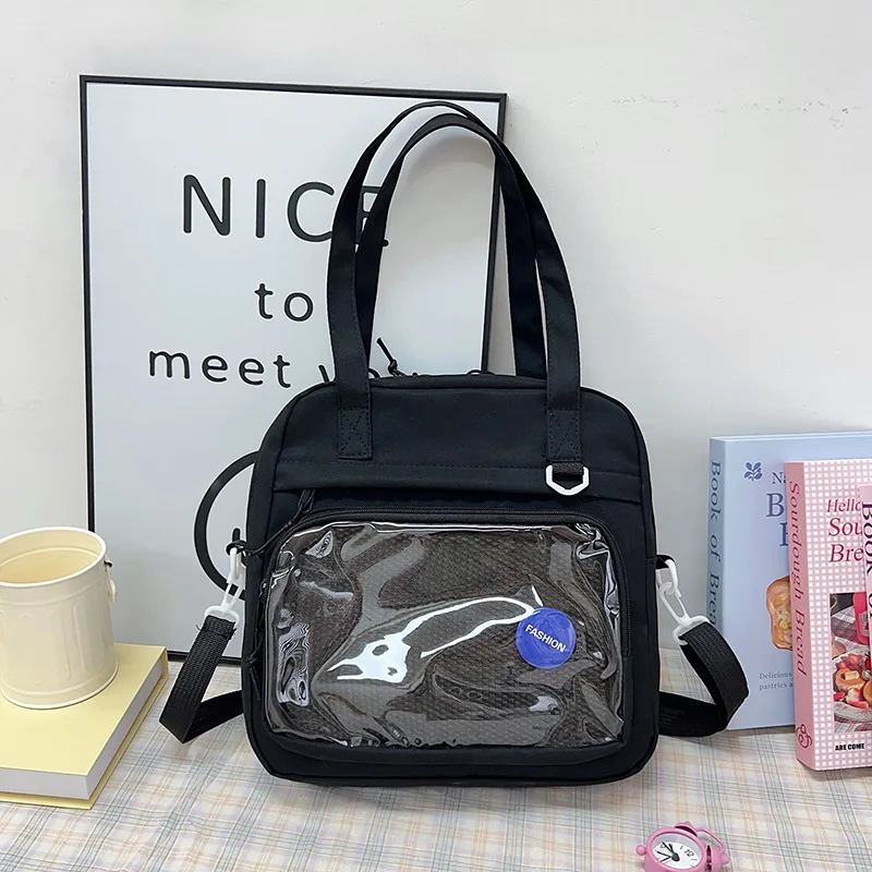 Japanese High School Girls Crossbody Bags Nylon Teenage Student Tote Book Bag Transparent Women Handbags JK Kawaii Shoulder Bag