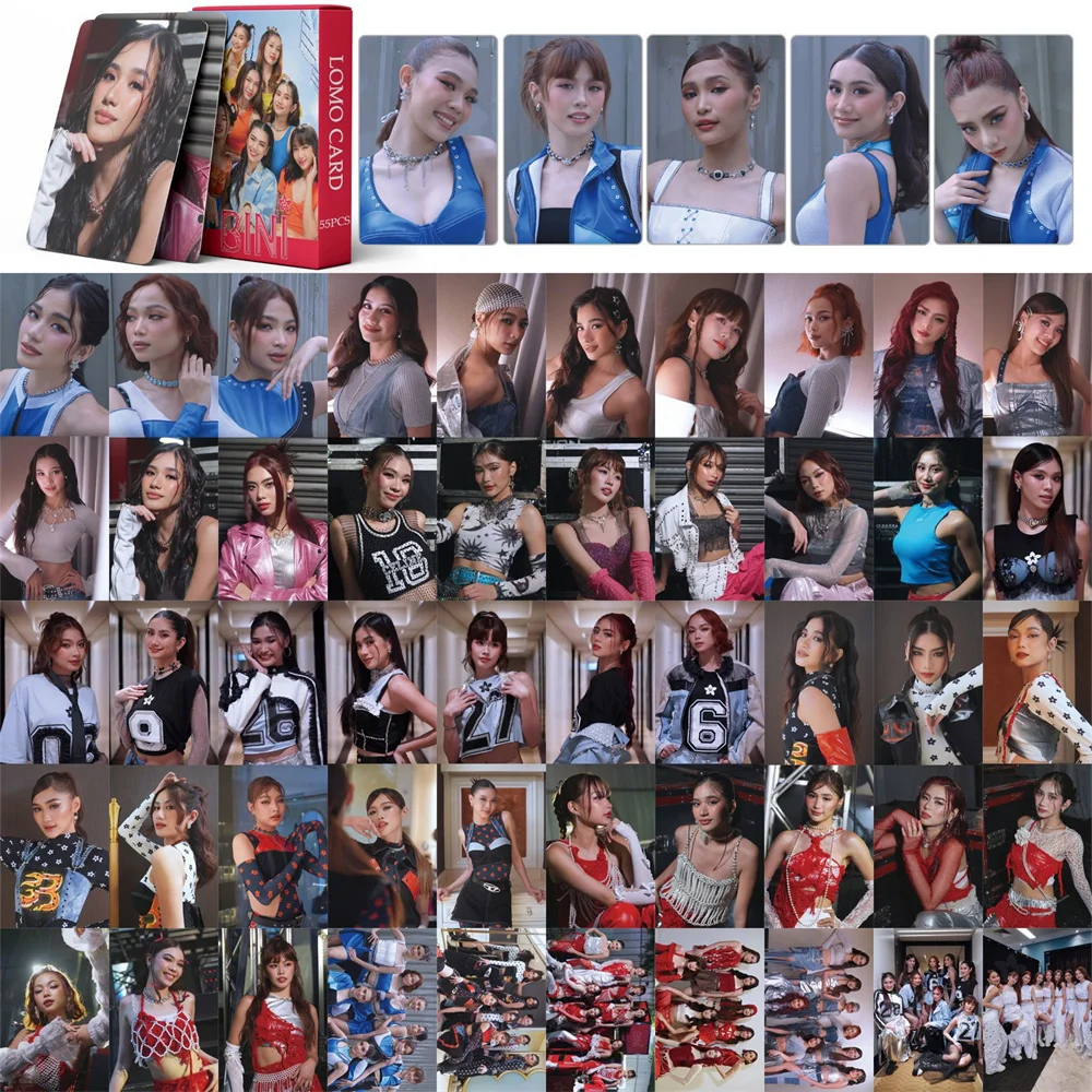 55Pcs/Set Kpop BINI Boxed Card High Quality HD Photo Double Side Printing Korean Style LOMO Card Gwen Mikha Fans Gift Collection