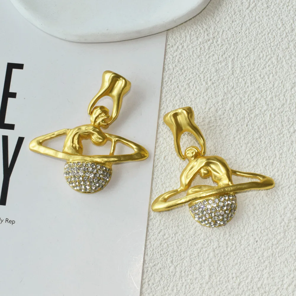 Funkelnde, mit Legierung überzogene Saturn-Planeten-Ohrringe für Damen, Schmuck, Modenschau, Statement-Ohrringe für Damen, Zubehör – Detail 4