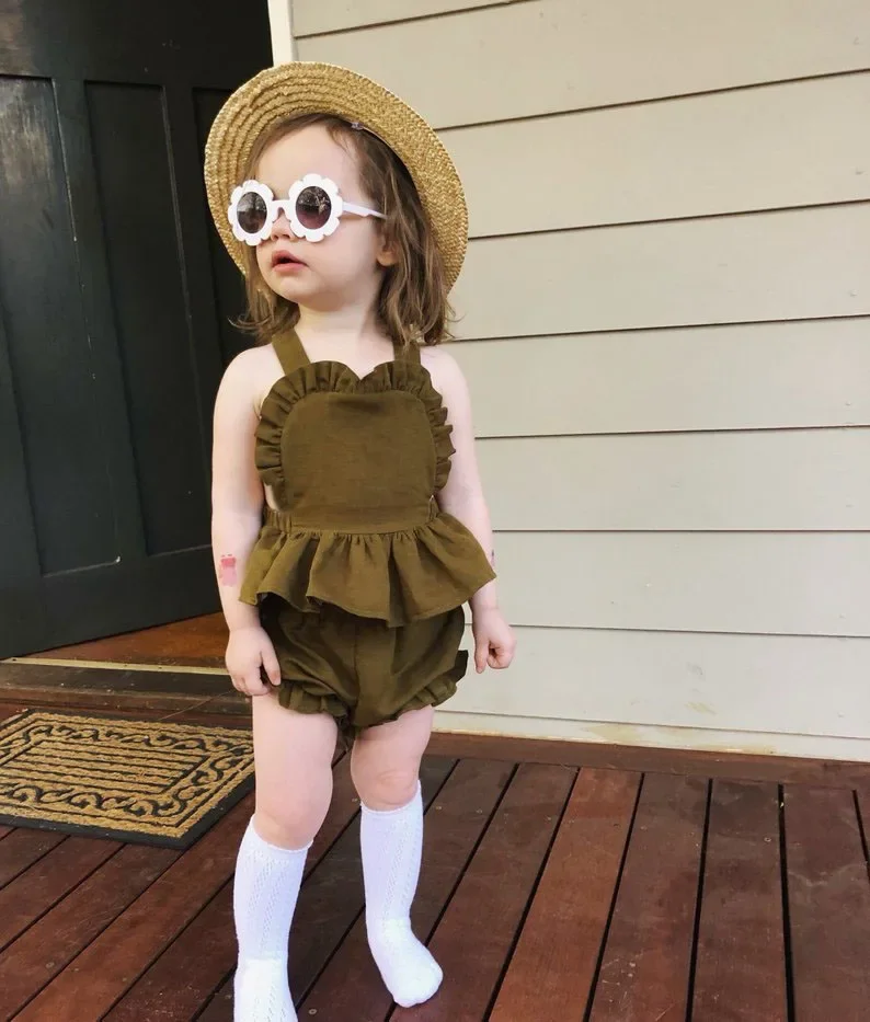 

Hipapa Summer Newborn Baby Girls Backless Linen Cotton Top + Shorts Outfit Princess Clothing