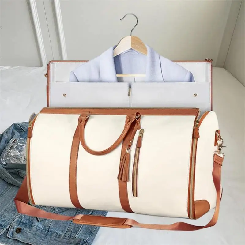 

Garment Duffel Bag Weekender Overnight Bag with Shoe Pouch Sports Gym Tote Bag Suitcase Suit Business Travel Bag PU Leather