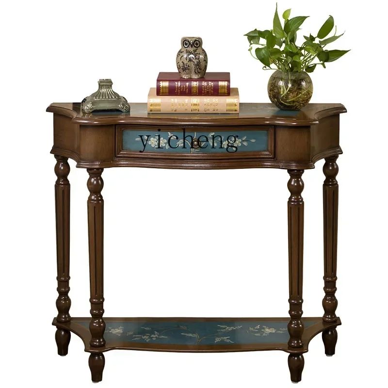 GZ-i6.3 American Country Console Retro Console Tables Solid Wood Entrance Cabinet Mediterranean Painted