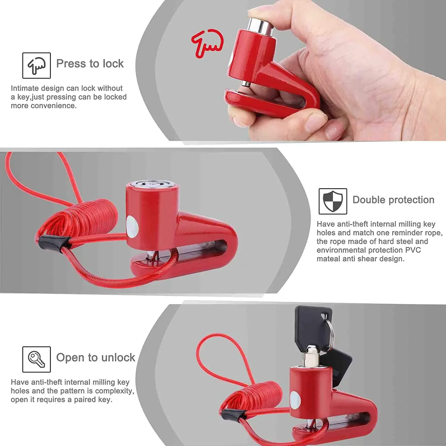 Universal Disc Brake Lock Bike Anti -Theft Disc Lock Mountain Road MTB Cycling Rotor Disc Brake Wheel Lock with Reminder Cable