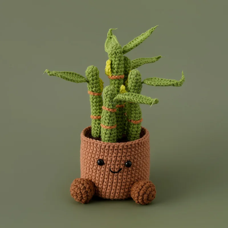 Crochet Plant Vase Creative Fashion Bamboo potted plant Knitting Handmade Woolen Yarn Finished Product Photography Props