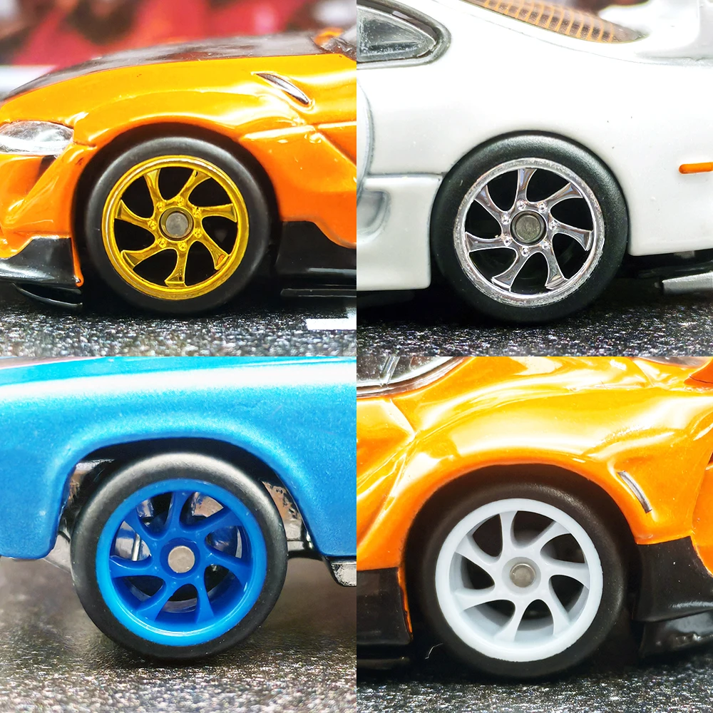 1/64 Wheels with Fixed Rubber Tires Seven Spoke for Toy Model Diecast Cars Refiting Parts for Hotwheels (5 sets for 5 Cars)