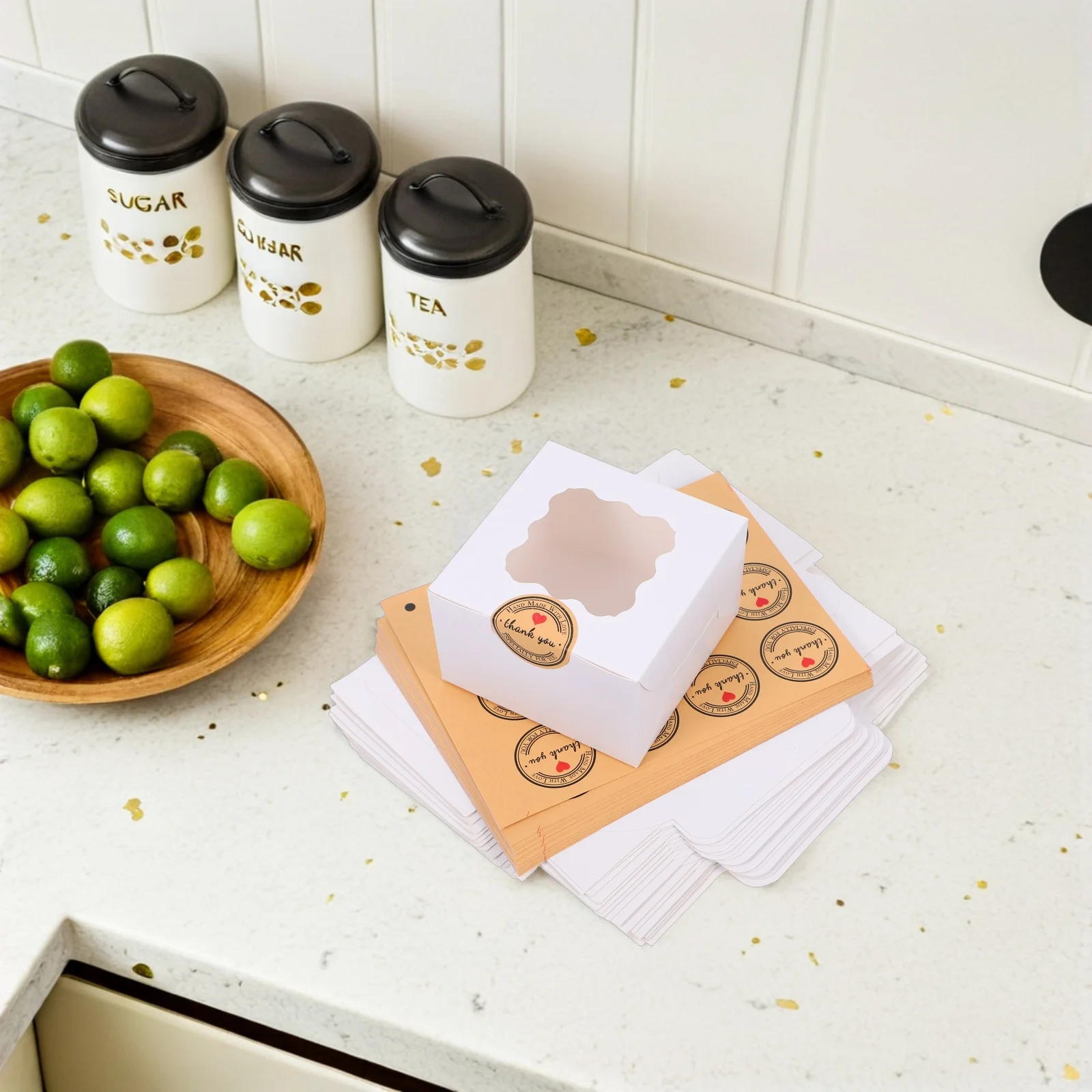 

20Pcs Paper Macaron Boxes 10.2x10.2x6.4cm White Cookie Boxes Clear Window Easy Assembly Cupcake Donut Pastry Treat Packaging