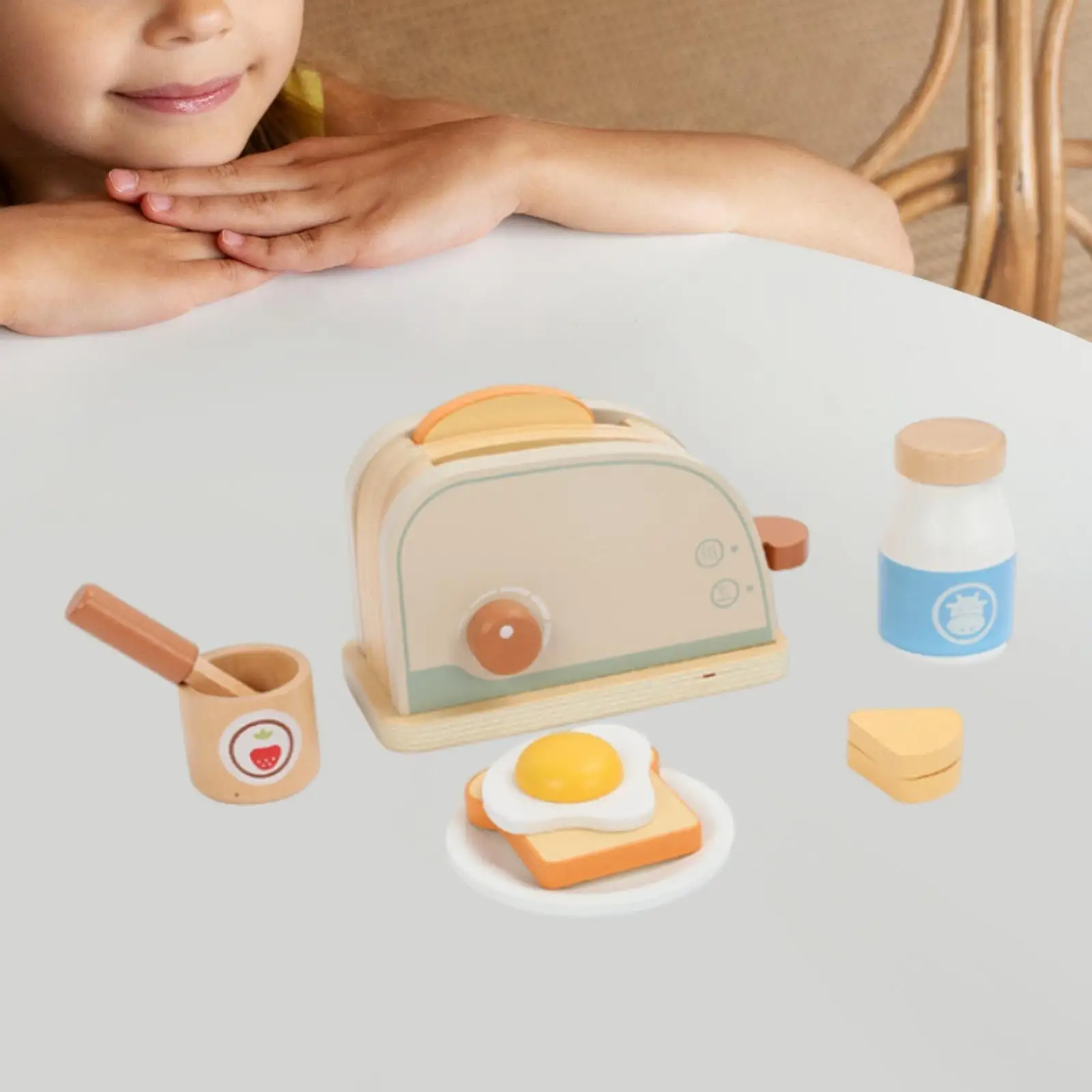 Wooden Toaster Set with Wooden Bread for Children Toddlers Birthday Gifts