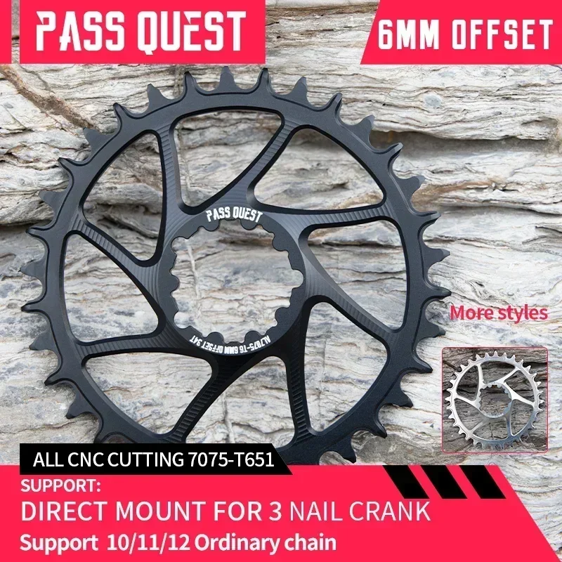 PASS QUEST for 3 nails 6mm offset Mountain Bicycle Narrow Wide Chainring Oval and Round for 3 Nail Direct Mount Crank