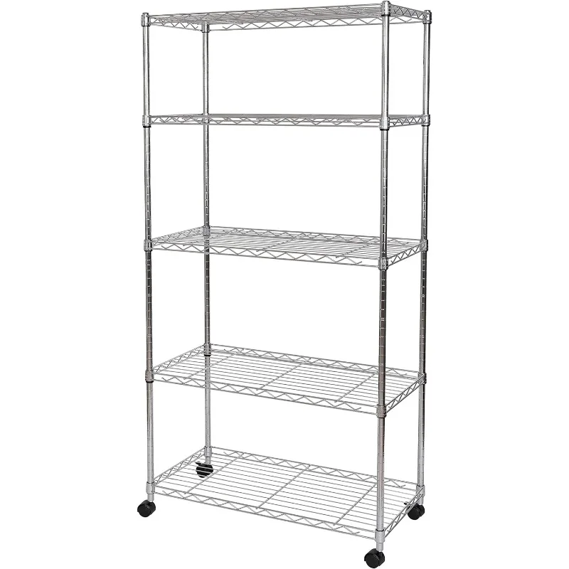 

5-Tier Wire Shelving with Wheels, 5-Tier, 30"" W x 14"" D (NEW MODEL), Chrome Plating, Plated Steel