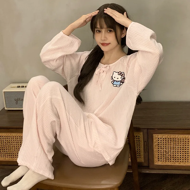 

Sweet Kawaii Women Long Sleeved Pajamas Spring New Student Casual Loose Home Clothes Anime Fashion Girls' Set Comfortable Soft