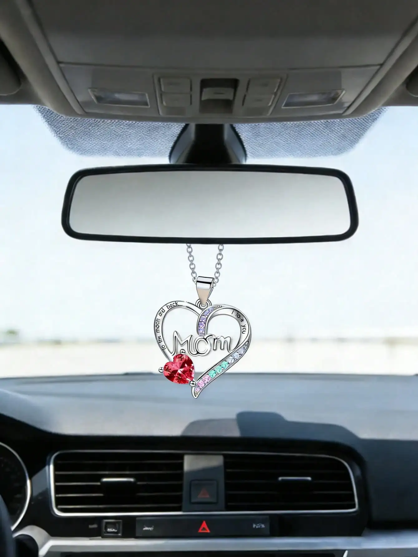 

"I Love You Mom" Heart Car Pendant - Double Heart Design, Necklace or Rearview Mirror Decor, Perfect Gift