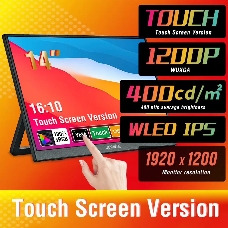 14 Inch Portable  Touch Monitor Non-touch optional 16:10 400cd/m2 Gaming Computer Expand Display For XBox PS4/5 Switch Loptop