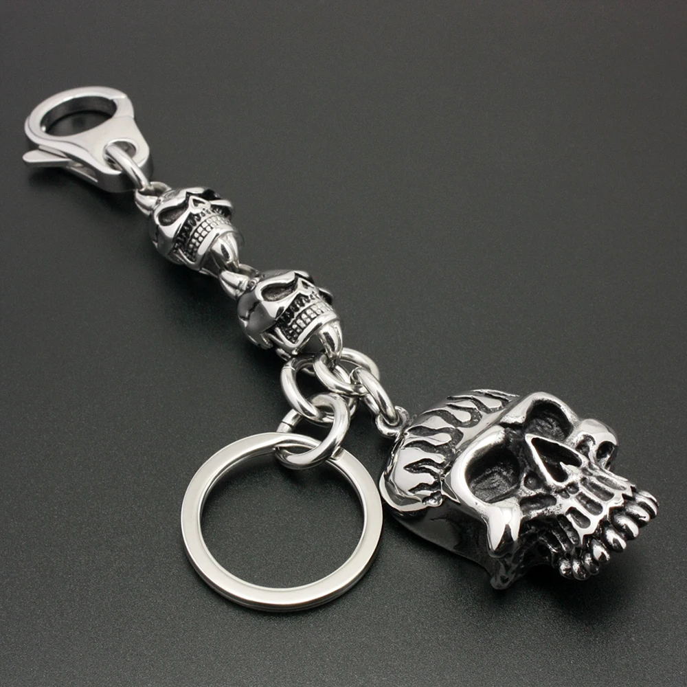 Stainless Steel Unique Skull KeyRing Biker Punk Keychain 6K004KC 3P3