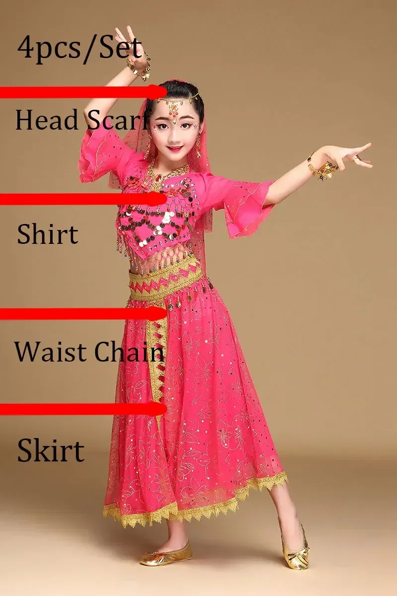 Costume di danza del ventre per bambini vestito da ballo indiano per bambini costumi di danza Bollywood per abbigliamento da spettacolo per ragazze