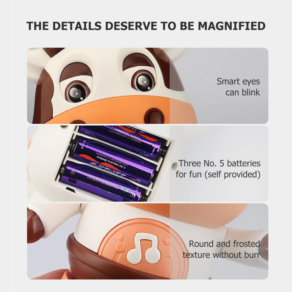 Electric Glowing Cattle Doll Movable with Music Light Interactive Cow Toy Plastic Cartoon Cow Doll Smooth for Kids Holiday Gifts