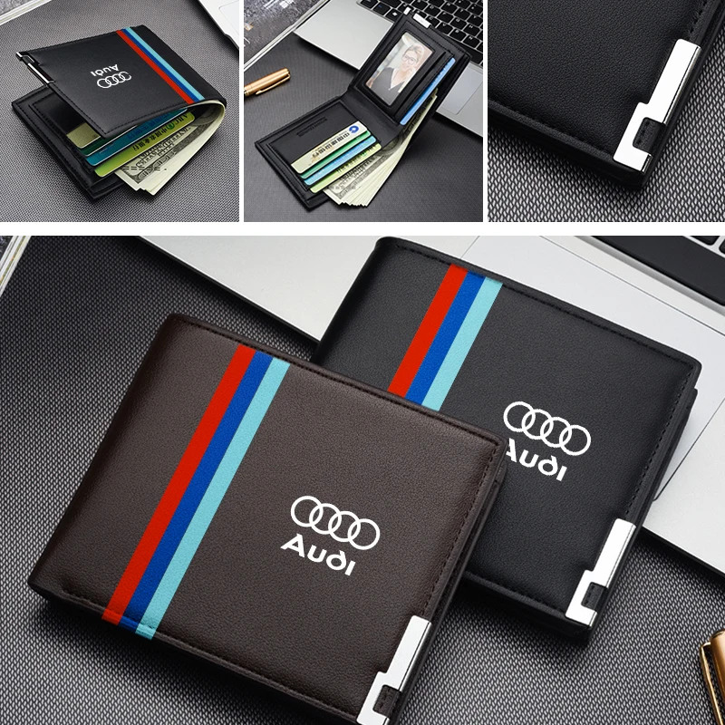 Car Logo Men Leather Wallet Card Ticket Organiser Coin Purse For Audi A1 A3 A4 A5 A6 A7 A8 Q2 Q3 Q5 Q7 Q8 Quattro RS5 RS6 RS7