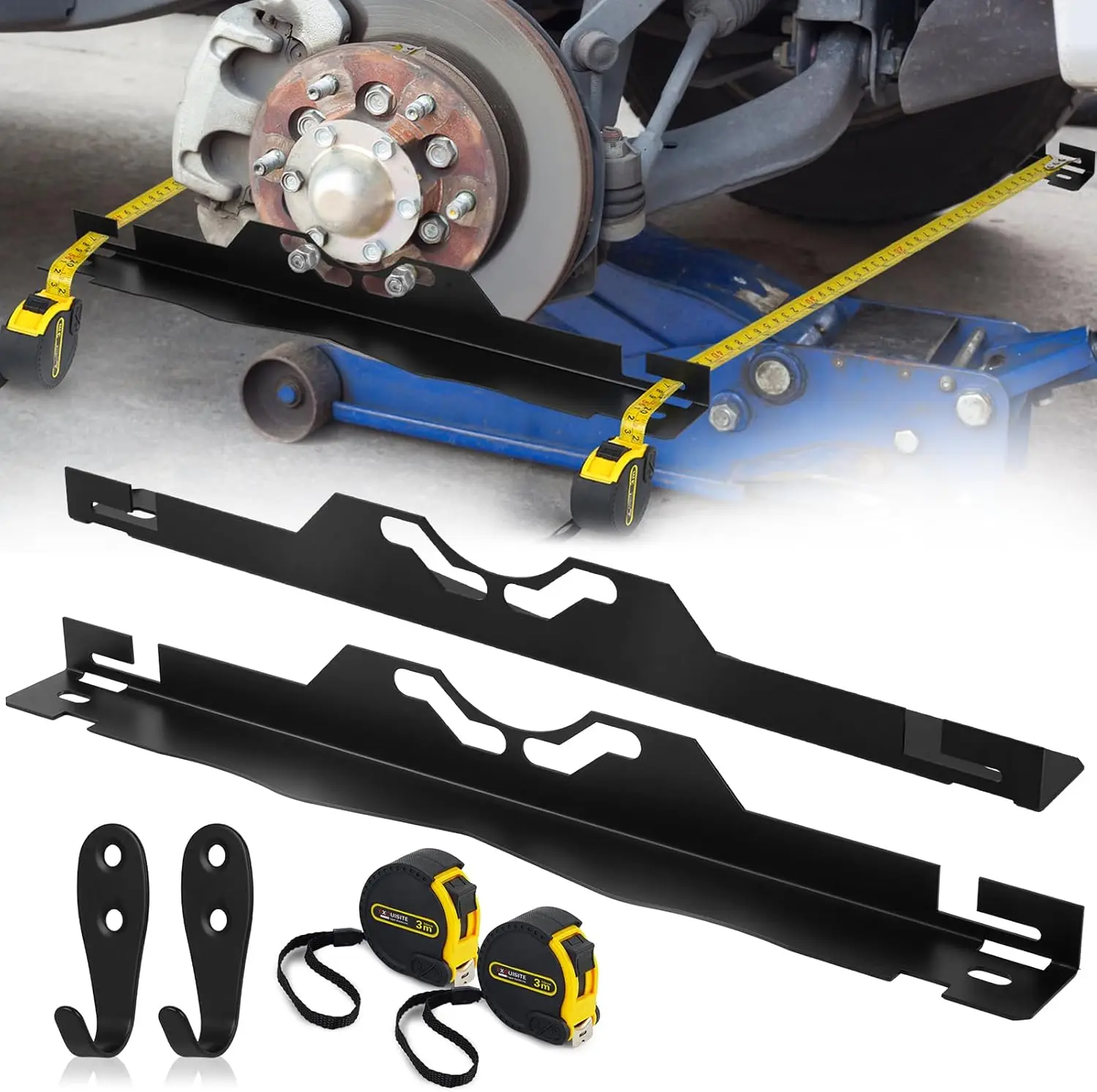 

Сверхмощный инструмент для выравнивания пальцев ног, черный набор для выравнивания колес с 2 лентами и крючками для хранения