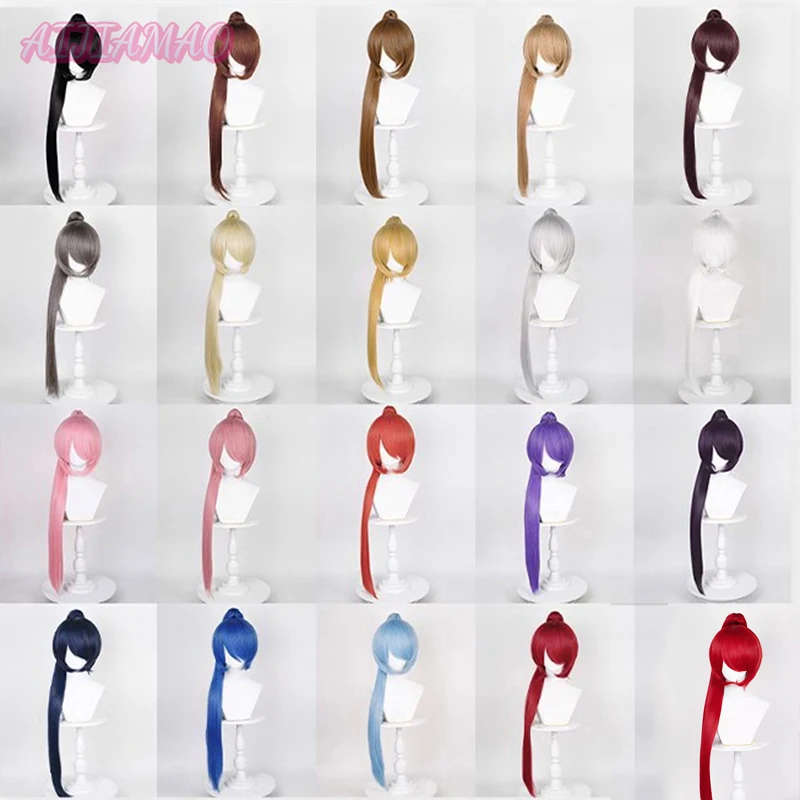 Multiple colors 90cm Long Straight Ponytail Short Base Wig Black Red Blue Pink Gold Brown Gray Purple Grey Cosplay Basic  Hair