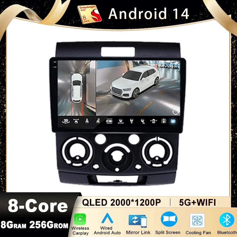 For Ford Everest Ranger Mazda BT50 BT-50 2006-2011 Car Radio QLED Screen Multimedia Player Autoradio Head Unit Android 14