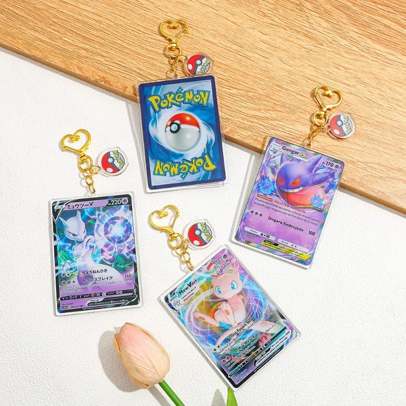 Llavero de acrílico Pokémon con tarjeta, Mew VMAX, Mewtwo V, Gengar Ex, Pokebola, llavero de anime, colgante para bolso, regalo coleccionable Pokémon