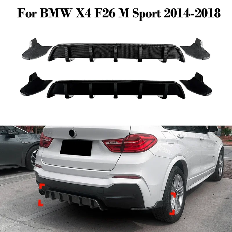 

Car Rear Diffuser Splitters Caudal Lip for BMW X4 F26 M Sport 2014-2018 Tail Bumper Lip Spoiler Auto Body Kits Car Accessories