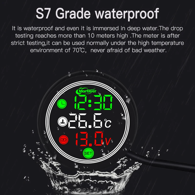 Compteur de température d'eau Therye.com, voltmètre multifonctionnel, mini vélo de course, haute qualité, 5 en 1, 12V