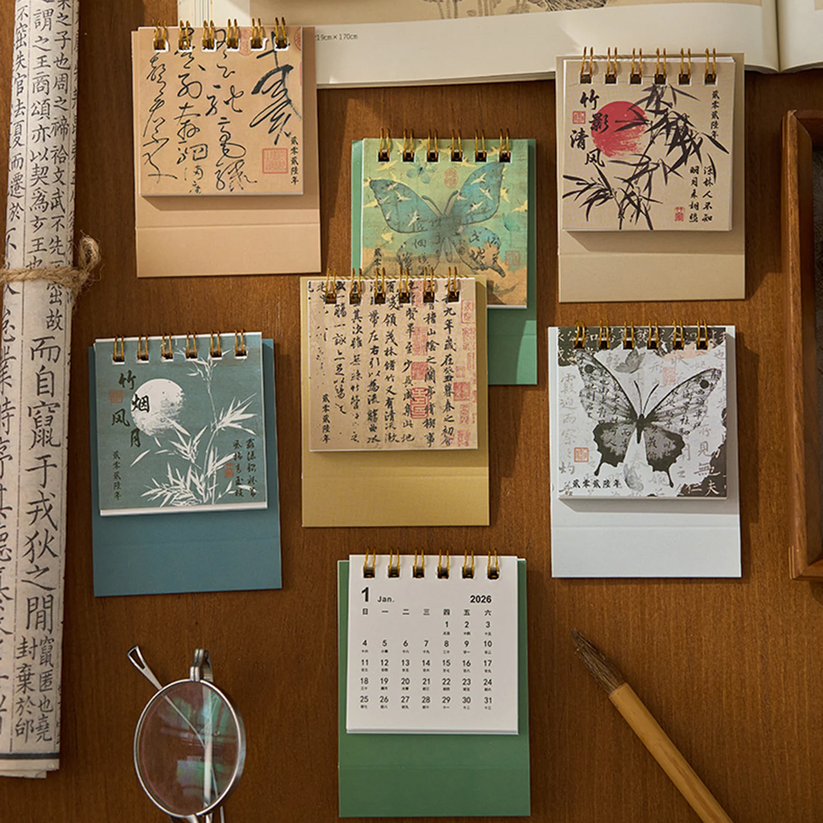 

Настольный мини-календарь в китайском древнем стиле с эффектом водной росписи, креативное украшение для офисного стола, дома, кабинета, подарок