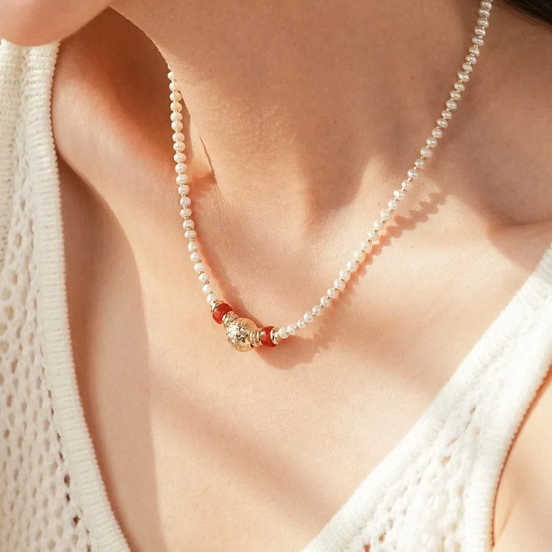 

Freshwater Pearl Necklace Women's Light Luxury High-end Sense Transfer Beads Agate Collarbone Chain Explosion Gift