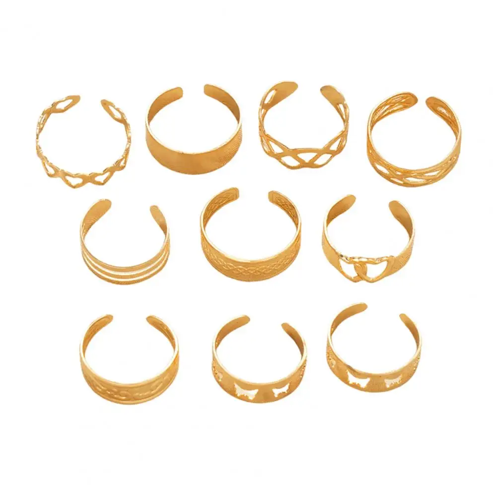 Women Toe Rings Gift for Beach Lovers 10pcs Adjustable Toe Ring Set Vintage Heart Leaf Design Foot Jewelry Rust-proof for Women
