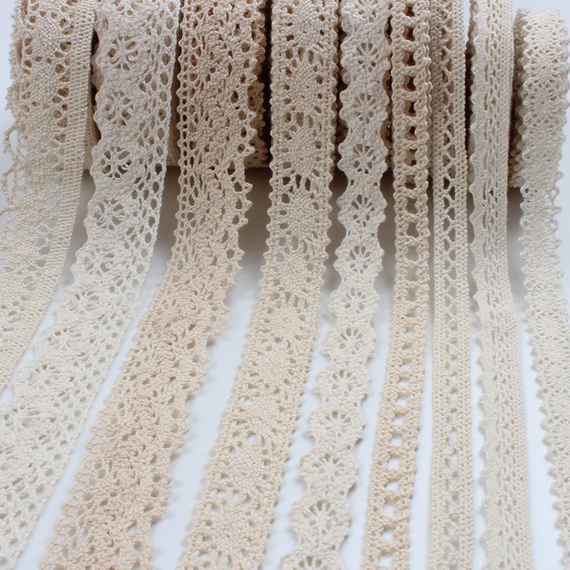 2/5Yards Beige Lace Fabric Sewing Tulle Cotton Embroidered Trims DIY Handmade Crafts Ribbon Materials Crocheted Lace Accessories