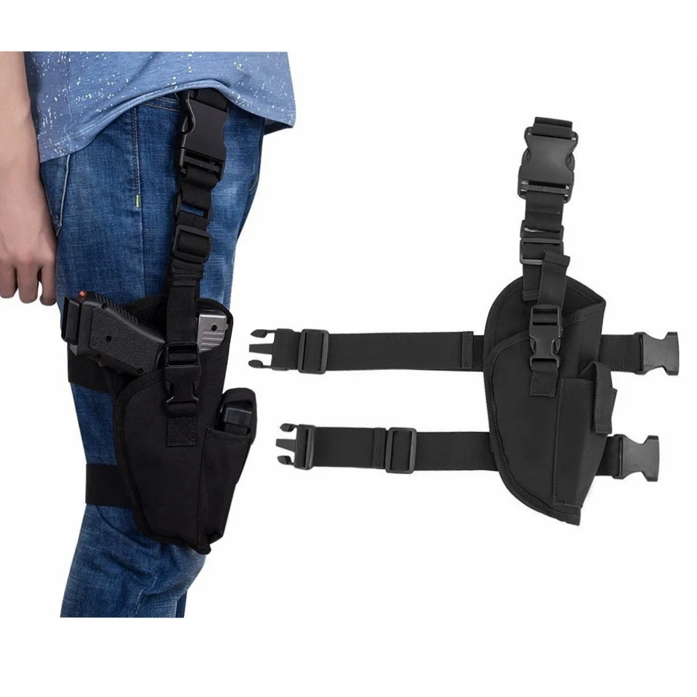 Adjustable Tactical Hunting Drop Leg Gun Holster Dual Strap Leg Thigh Holster Bag with Small Magazine Pouch for Glock