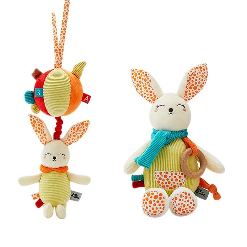 Cute Bunny Stuffed Animals Musical Mobile Toys Learning Education For Infant Stroller Crib Hanging Baby Gift