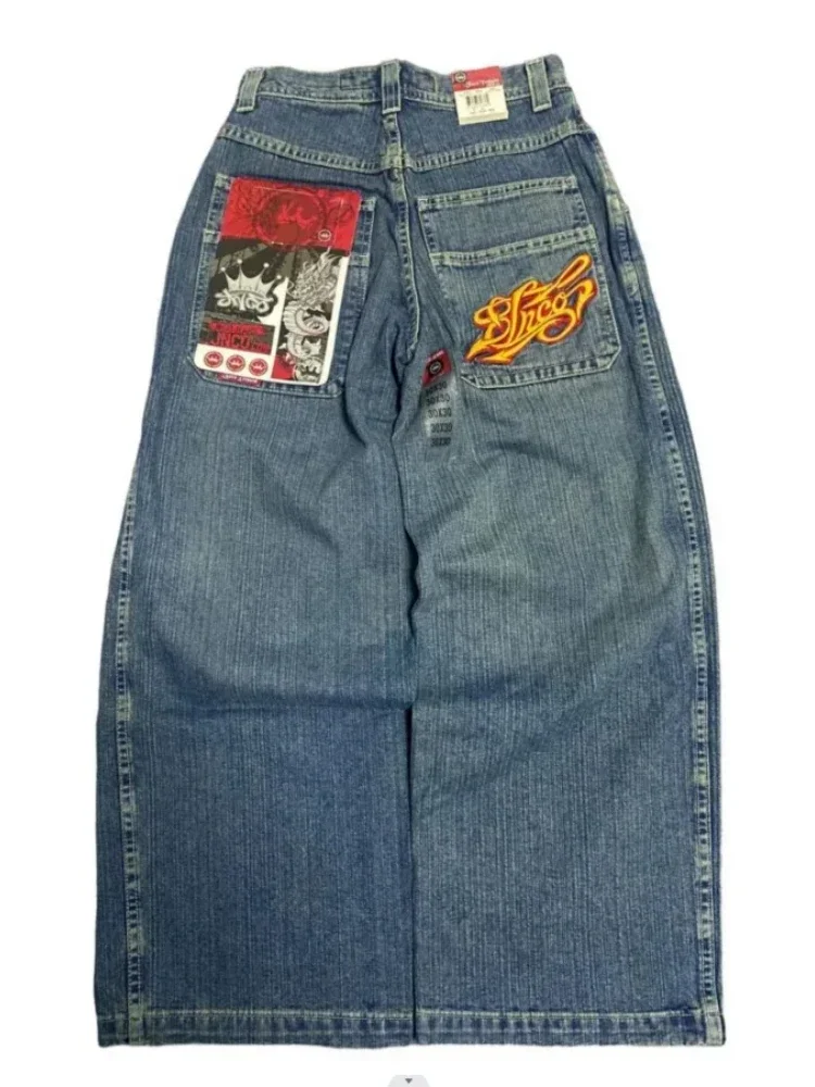 Jeans solto bordado letra americana para homens, calças largas de cintura alta, hip-hop americano, que restaura formas antigas, novo