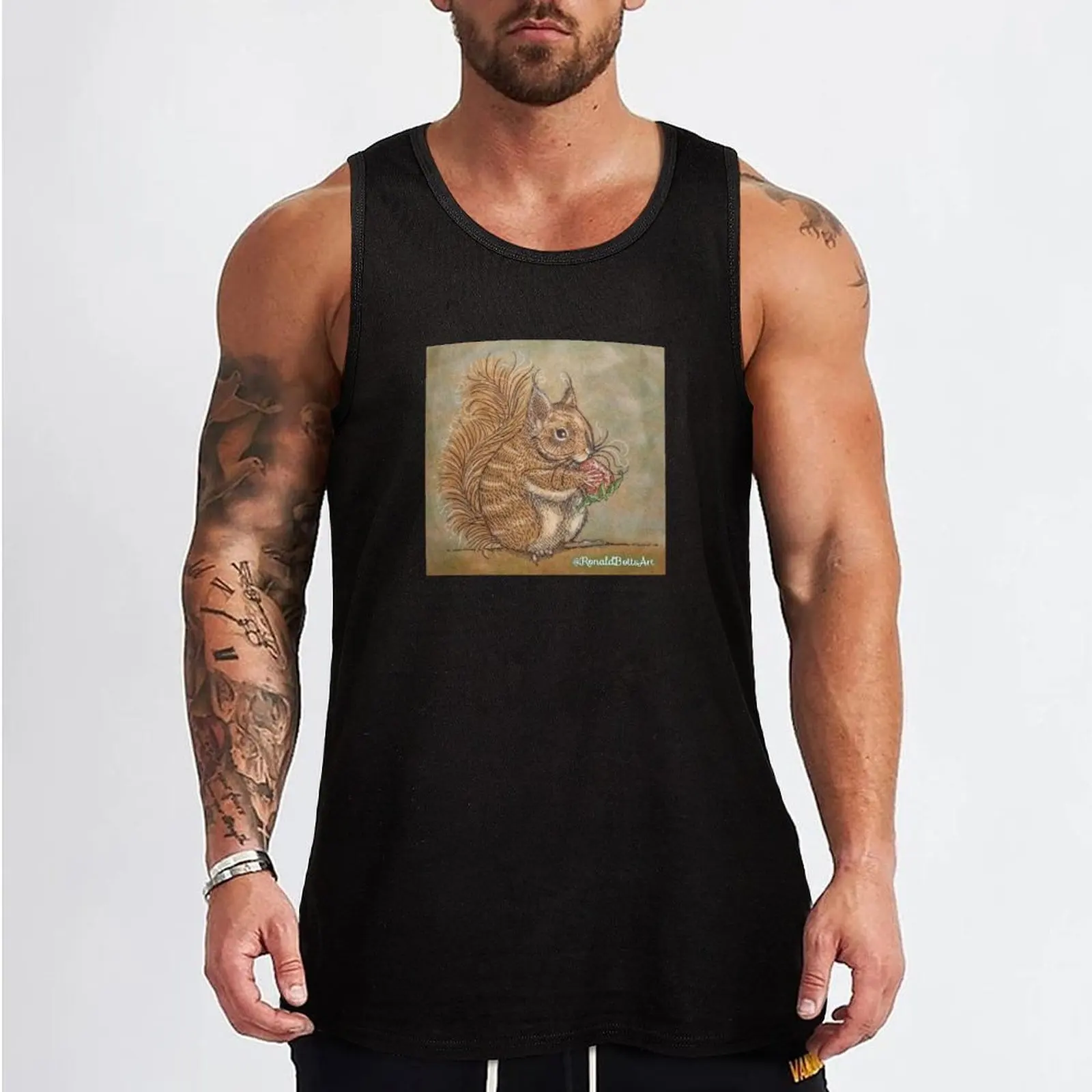 Squirrel Cutie Patootie By @RonaldBottsArt Tank Top mens clothing muscle t-shirt Men's summer t-shirt male top