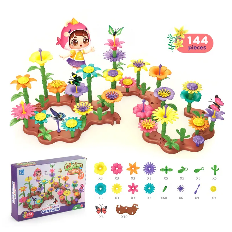 Set da costruzione per giardino di fiori Ragazza Fai da te Blocchi impilabili per fiori Bouquet per bambini Sviluppo di mattoni per bambini Set di regali per bambini 4 5 6 anni