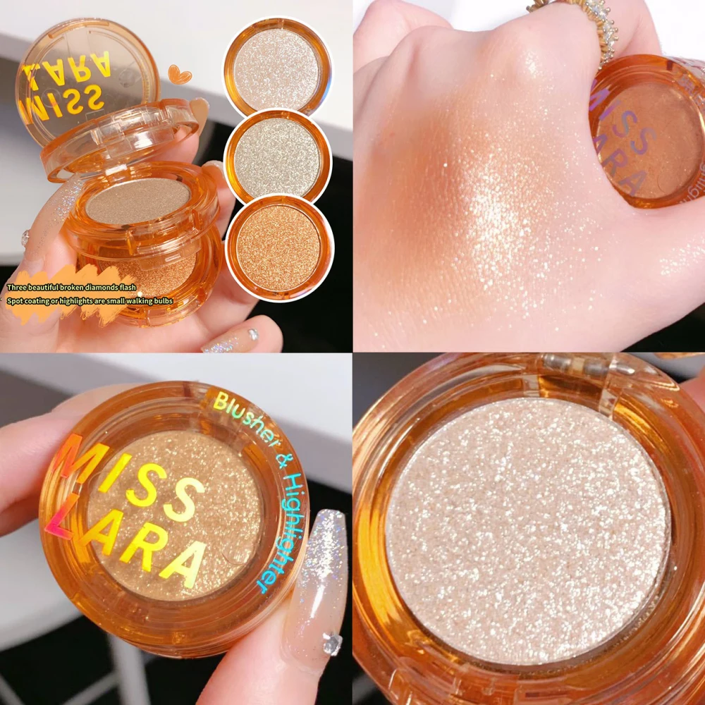 Paleta Highlighter portátil para contorno facial, 3 em 1 Bronzers, Iluminar Maquiagem, Glitter Em Pó, Rosto Blusher, 3 Cores