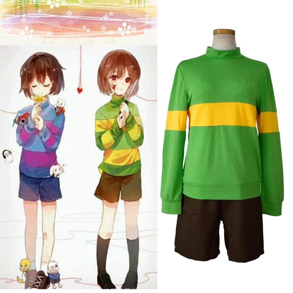 

Anime Undertale Frisk Chara Cosplay Costume Andertail Sweatshirts Long Sleeve Clothing Shorts Performance Disguise Wear Daily