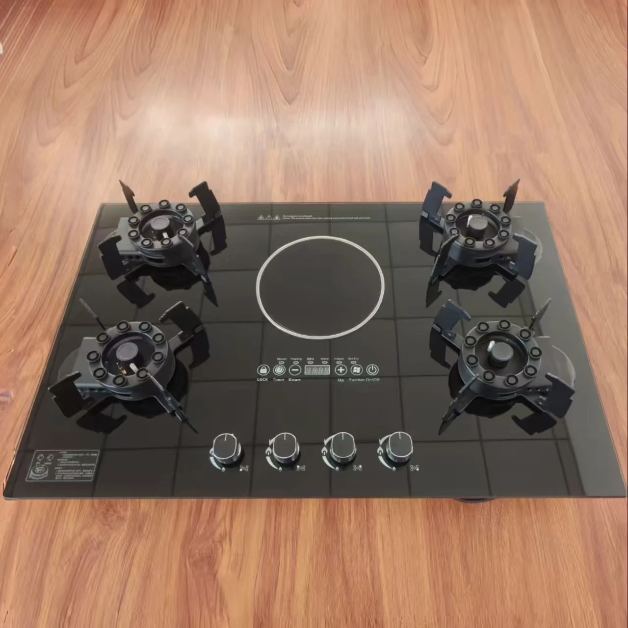 X Electronic Ignition 4-gas 1-electric Multifunctional Desktop/embedded Gas Stove, 5-head High Flame Flip Magic Disc Stove